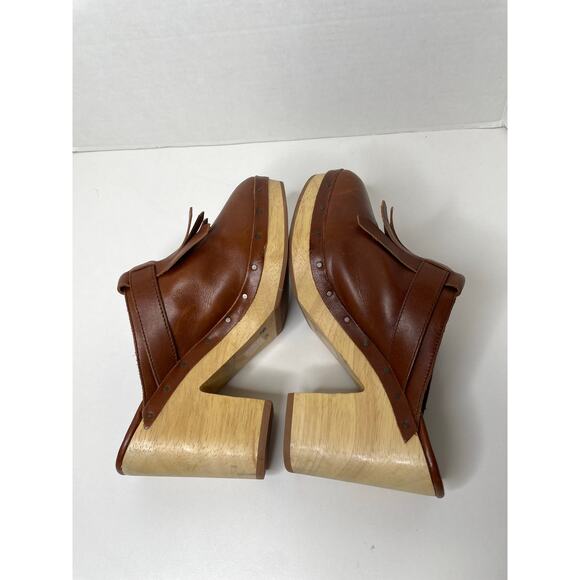 Madewell Kiltie Mules Brown Fringe Leather Clog Heels Womens Size 9.5 - Picture 9 of 11